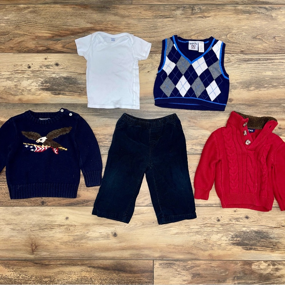 5 Pieces Baby Boy Dressy Outfits - Sweaters, Sweater Vest, Corduroys - 18 Mo